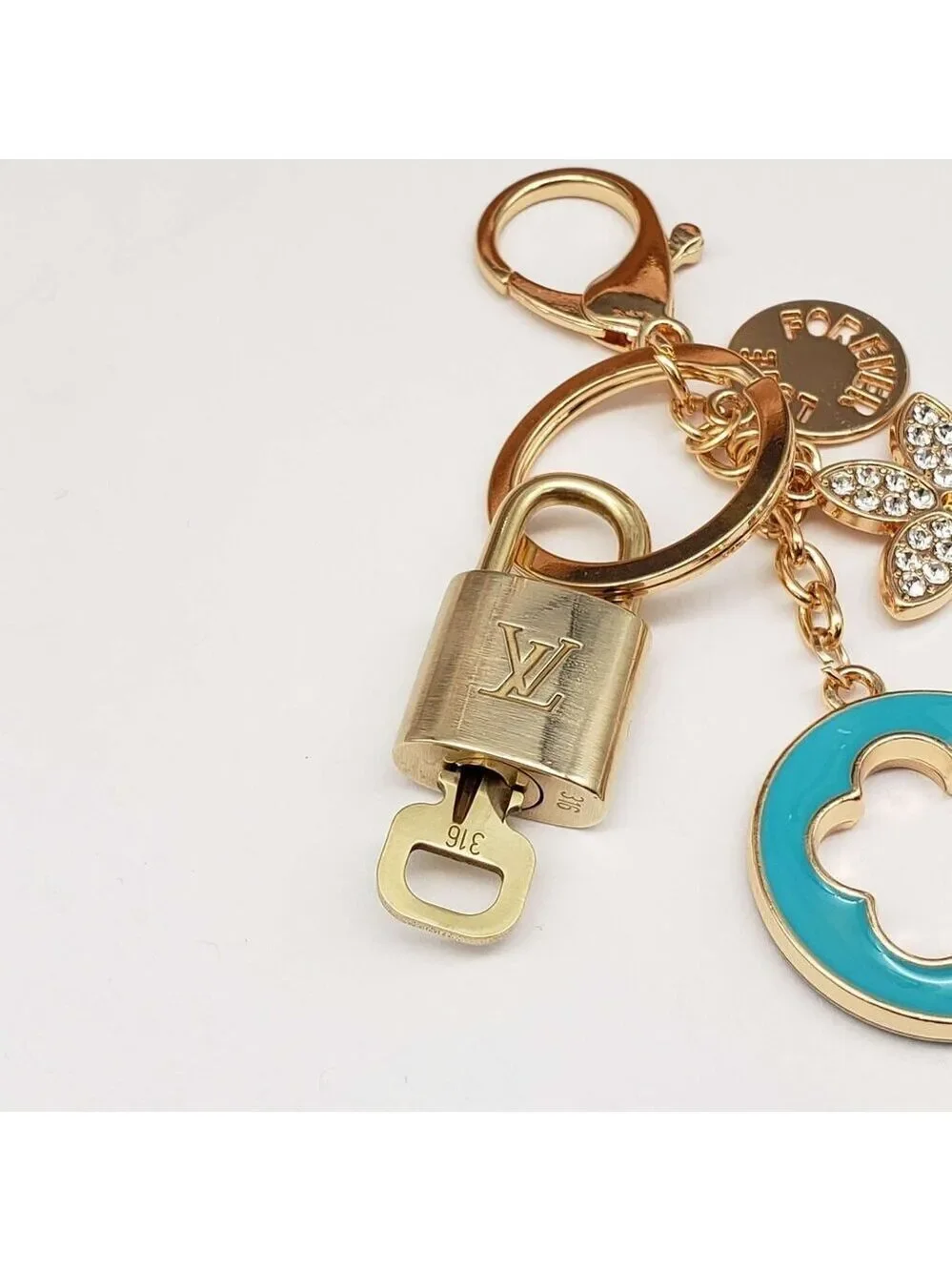 LV Gold Padlock 🔑 Authentic Louis Vuitton Charm + Unbranded Flower Keychain